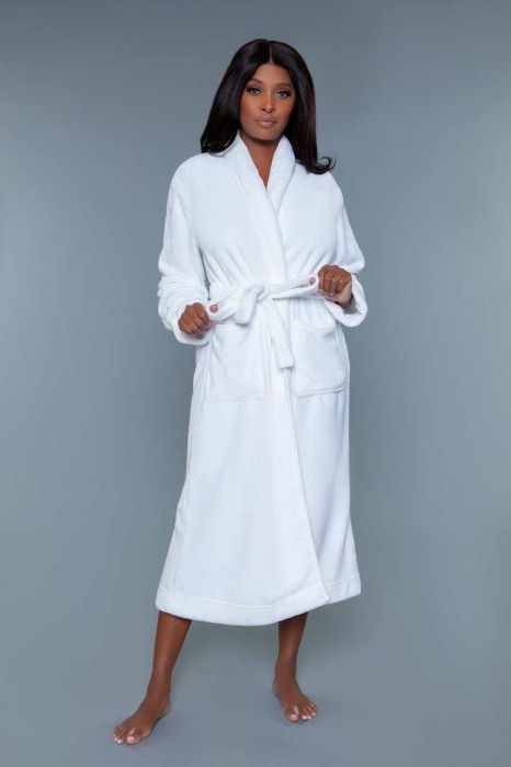 2260 Helena Plush Robe White - Full-length plush robe with self-tie waist closure 100% Polyester Machine Wash cold with like colors. Do not Bleach. Tumble dry low. Do not Iron. Do not Dry Clean. BW polybag packaging with BW hangtag, and UPC stickers in Swimwear, Bikinis, Monokinis, Robes