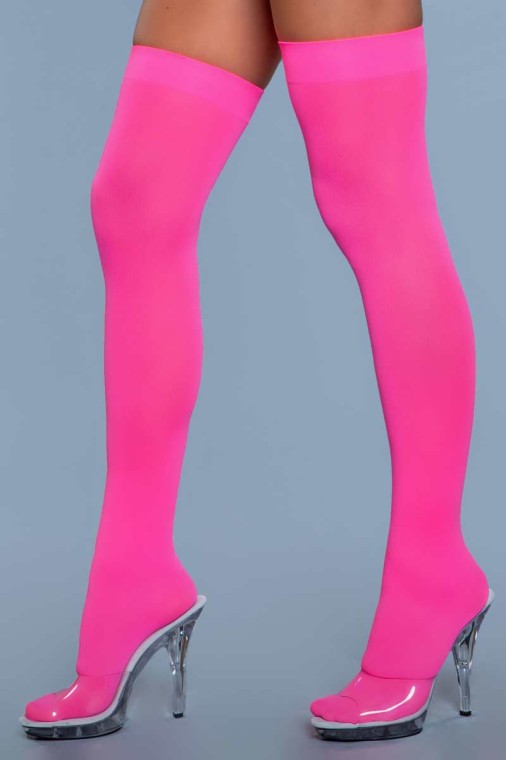 BeWicked 1932 Opaque Nylon Thigh Highs Neon Pink in Hosiery