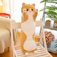 Fluffy Stuffed Cute Plush Animal Soft Long Cat Pillow 27.5 Toys - Orange