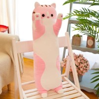 Fluffy Stuffed Cute Plush Animal Soft Long Cat Pillow 19.7 Toys - Pink