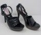 Marciano Lulu Johnson Wood Platform Heels - Black Crocco Leather
