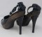 Marciano Lulu Johnson Wood Platform Heels - Black Crocco Leather