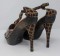 Marciano Lulu Johnson Wood Platform Heels - Brown Crocco Leather