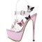 Ladies Party Metallic Patent Butterfly Stiletto Sandals - Pink