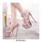 Ladies Party Metallic Patent Butterfly Stiletto Sandals - Pink