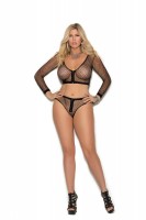 1335Q - Long Sleeve Fence Net Cami Top With Zip Front And Matching Booty Shorts