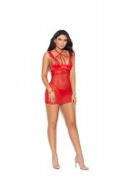 Mesh  And  Lace Babydoll  And  G Strin   Red
