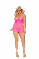 Babydoll  And  G String   Neon Pink