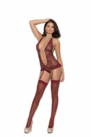 7252 - Lace Halter Style Teddiette With Ultra Deep V Neckline, Rhinestone Front 