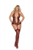 7252X - Lace Halter Style Teddiette With Ultra Deep V Neckline, Rhinestone Front