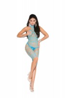 8015 - Crochet And Fishnet Halter Neck, Mid Length Bodystocking 
With Open Crotc