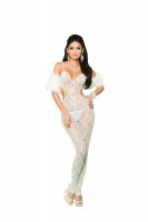 81227 - Lace Bodystocking With Open Crotch And Satin Bow Detail
