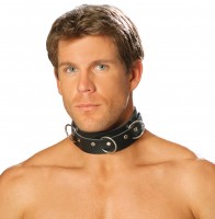 L9066 - Mens Leather Collar With O Rings And Nail Heads