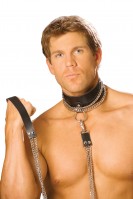L9151 - Leather Choker With Chain And Detachable Chain Leash