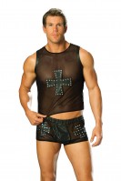 L9285 - Leather And Mesh Shorts With Cross And Nail Head Detail