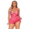 44167X Eyelash Lace And Mesh Babydoll Set - Fuchsia