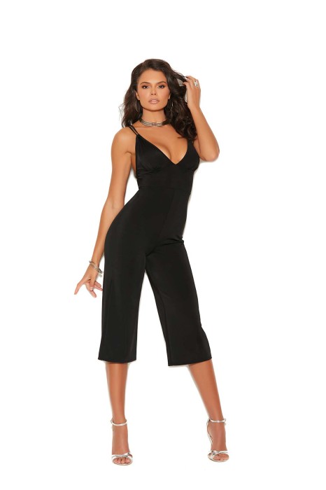 Lycra Jumpsuit - Black - Deep V lycra jumpsuit with double adjustable straps and back zipper closure. in Dresses, MiniDresses & BodySuits