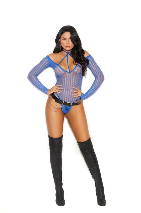 Off The Shoulder Crochet Teddy   Royal Blue - Off the shoulder long sleeve crochet teddy. in Lingerie, Bras, Panties, Teddies, Thongs, Lifts and Body Shapers