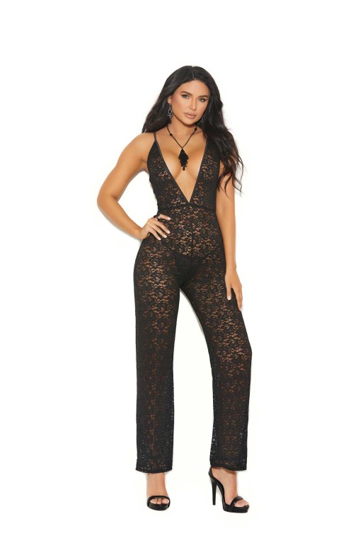 Elegant Moments Deep V Lace Jumpsuit Black in Lingerie, Bras, Panties,  Teddies, Thongs, Lifts and Body Shapers - $18.99