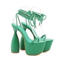 Thick Soled Cross-Strap Club Sandals - Green