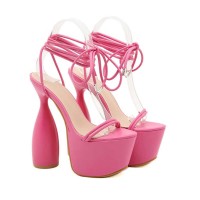 Thick Soled Cross-Strap Club Sandals - Pink