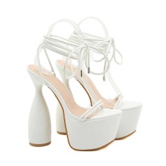Thick Soled Cross-Strap Club Sandals - White