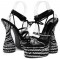 Thick Soled Cross-Strap Rhinestones Bowling Heels Club Sandals - Black Crystals