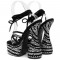 Thick Soled Cross-Strap Rhinestones Bowling Heels Club Sandals - Black Crystals