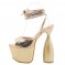 Thick Soled Cross-Strap Club Metallic Snake Print Bowling Heels Sandals - Gold Snake