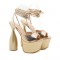 Thick Soled Cross-Strap Club Metallic Snake Print Bowling Heels Sandals - Gold Snake