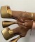 Thick Soled Cross-Strap Club Metallic Snake Print Bowling Heels Sandals - Gold Snake