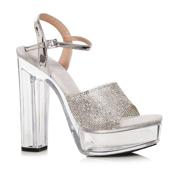Ellie Shoes 675-Larissa - Silver on Clear - 6-Inch Chunky Rhinestone Sandal in Sexy Heels & Platforms