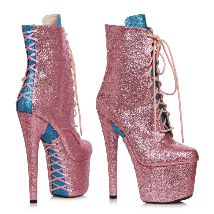 Ellie Shoes 709-TERESSA - Pink - 7 Stiletto Ankle Boot With Corset Detail in Sexy Boots