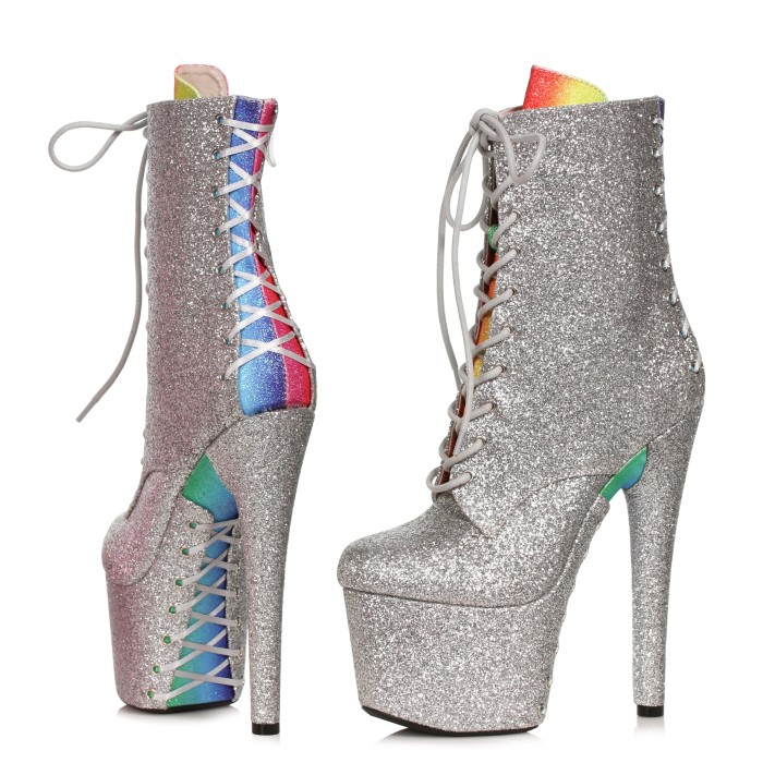 Ellie Shoes 709-TERESSA - Silver - 7 Stiletto Ankle Boot With Corset Detail in Sexy Boots