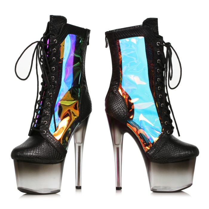 Ellie Shoes 709-TRACY - Black Snake - 7 Stiletto Hologram Ankle Bootie in Sexy Boots