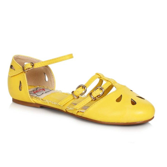 Ellie Shoes BP100-POLLY Yellow - Closed Toe Flat with Cutout decor & Buckle Closure in Shoes & Flats