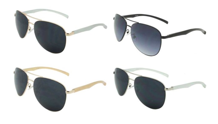 Aviator Aluminum Sunglasses 40-MAR - Fashion Eyewear with UV400 Protection
Full width: 5 1/2 inches
Made of Aluminum
Spring Hinges
Black, Gold or Silver Rims
Glasses in Black, Silver, Green, Blue, Purple

Frame Size:
Lens Width: 53mm
Bridge: 20mm​
Temple: 150mm in Sunglasses, Ear and Eye Wear
