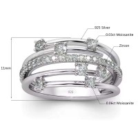 Trendy Moissanite Zirconia Ring Eternity Promise Engagement   Wedding S925 Sterling Silver Ring - Silver Color Silver