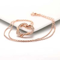 Korean Drama Strong Girl Rhinestones Heart Necklaces - Rose Gold 