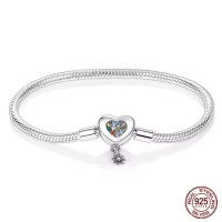 Silver 925 Star Moon Sun Four Leaf Clover Green Zircon Charms Bracelets - Silver