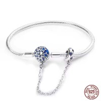 Silver 925 Star Moon Sun Four Leaf Clover Green Zircon Charms Bracelets - Silver