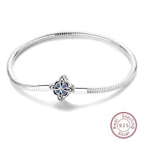 Silver 925 Star Moon Sun Four Leaf Clover Green Zircon Charms Bracelets - Silver