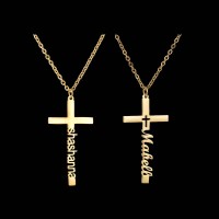 Custom Personalized Name Cross Necklaces - Gold Steinless Steel