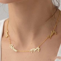 Personalized Custom Name Necklace Stainless Steel Multiple Names Nameplate Pendant Family Necklaces - Gold Steinless Steel