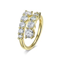 10 Gems Full Moissanite Promise Sparkling Flawless  Wedding S925 Sterling Silver Ring - Gold Color Silver