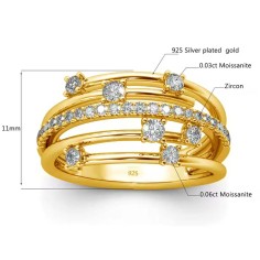 Trendy Moissanite Zirconia Ring Eternity Promise Engagement   Wedding S925 Sterling Silver Ring - Gold Color Silver