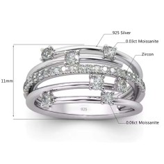 Trendy Moissanite Zirconia Ring Eternity Promise Engagement   Wedding S925 Sterling Silver Ring - Silver Color Silver