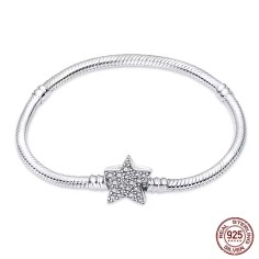 Silver 925 Star Moon Sun Four Leaf Clover Green Zircon Charms Bracelets - Silver