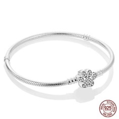 Silver 925 Star Moon Sun Four Leaf Clover Green Zircon Charms Bracelets - Silver