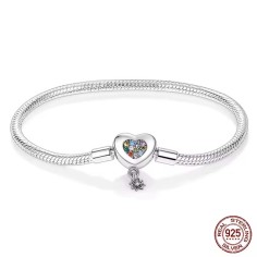 Silver 925 Star Moon Sun Four Leaf Clover Green Zircon Charms Bracelets - Silver
